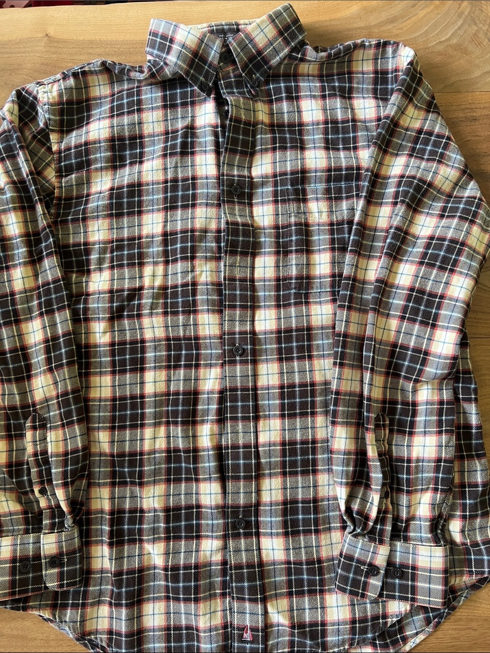 Nordstrom Men’s Medium Brown Blue Plaid Button Down Shirt Soft Casual
